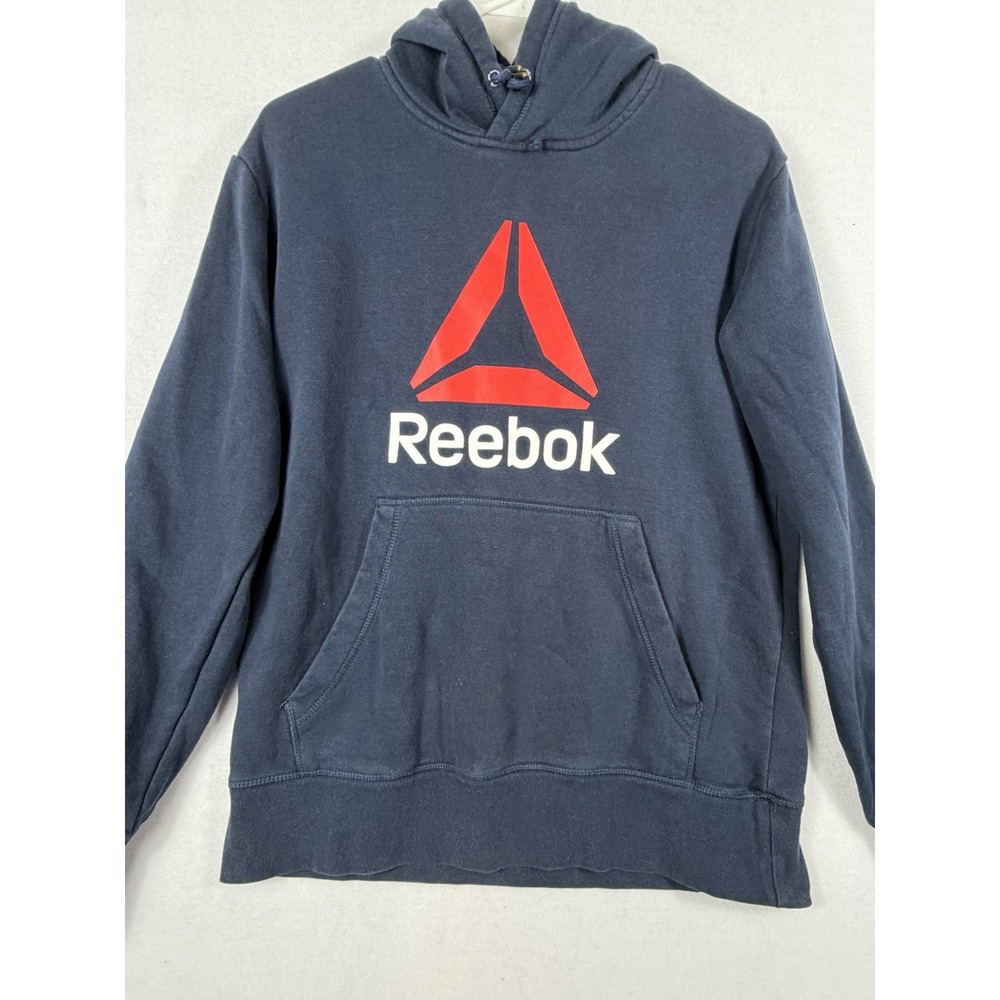 Reebok Delta Trail Men's Pullover Hoodie Sweatshirt Navy Blue Red Logo Size S